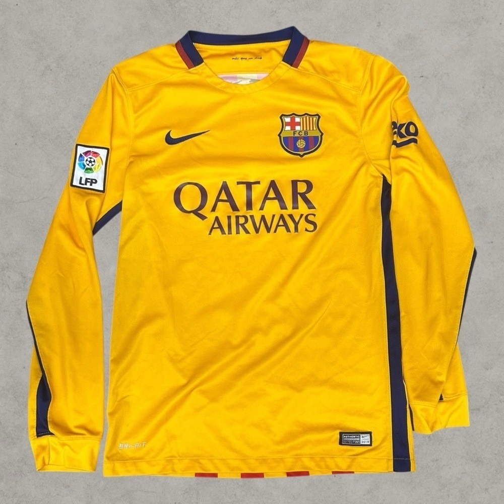 Nike Jersey Mens Small Yellow Qatar Airways FCB 658777-740 2015 2016 Neymar Jr